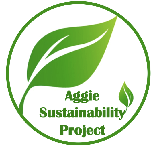 Aggie Sustainability Project circular logo containing a green leaf