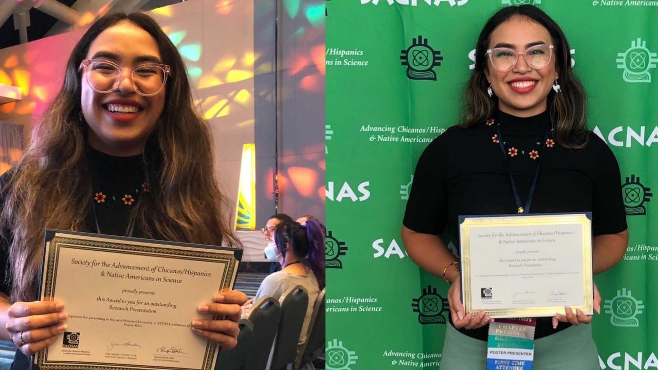 Jasmine Esparza holding certificate of award