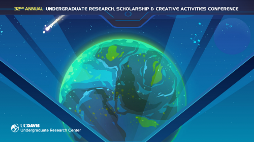 Zoom background for URC Conference depicting a cockpick view of a planet and space in blue and green colors