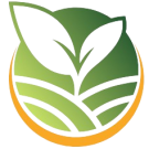 A circular icon with a thin crescent around the edge of the  bottom 2/3 of the icon and a leaf pattern from two sets of two curved lines converging where leaves sprout.